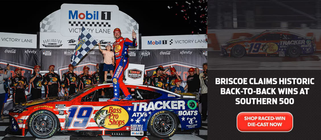 2025 Chase Briscoe #19 Bass Pro Shops Patriotic - Darlington Win / Raced Diecast, by Action Lionel