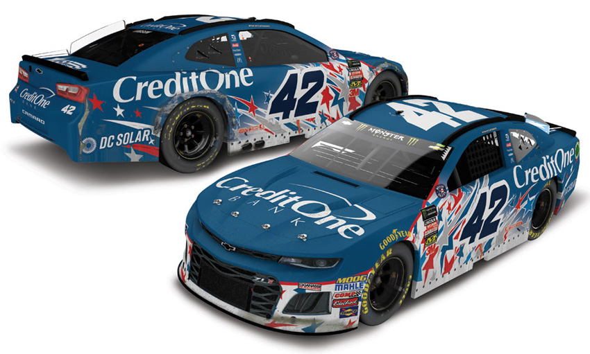 NEW 2018 KYLE LARSON #42 CHICAGOLAND PATRIOTIC RACED VERSION CREDIT ONE 1/64 