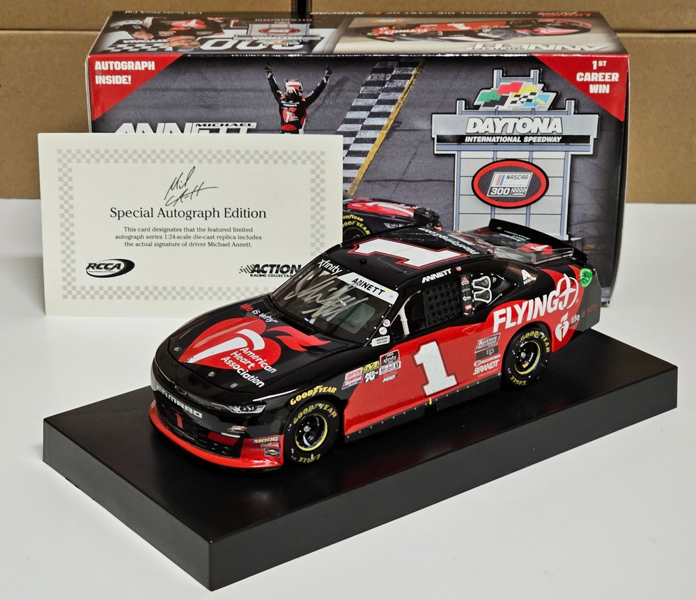 2019 Michael Annett #1 Flying J - Daytona Win / Raced 1/24 Diecast - Autographed