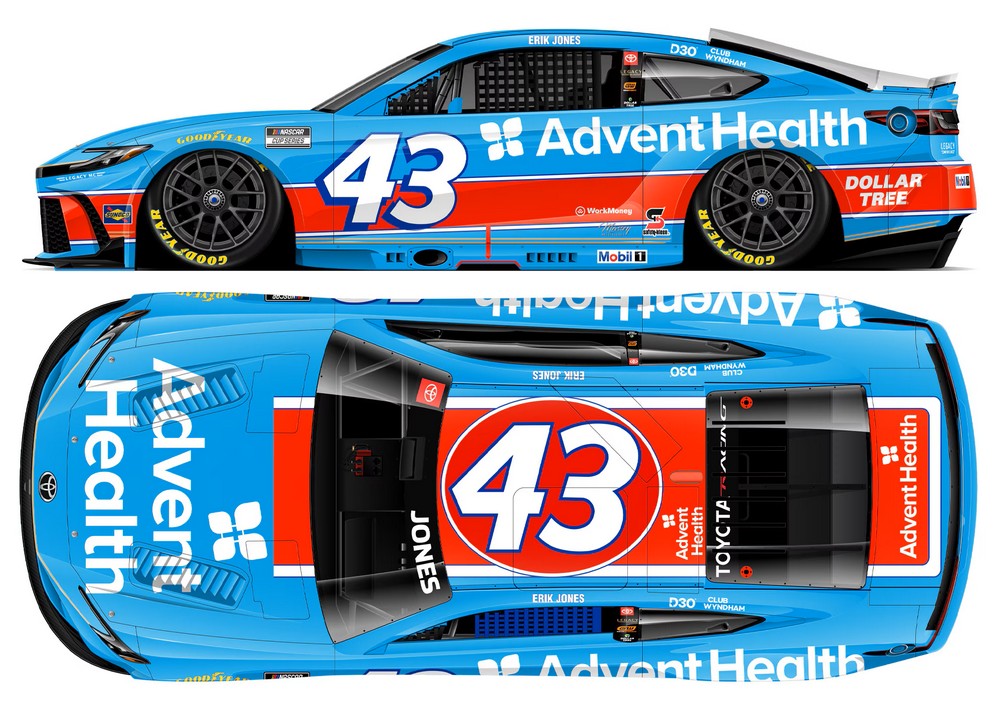 2026 Erik Jones #43 AdventHealth - Darlington Throwback 1/24 Diecast
