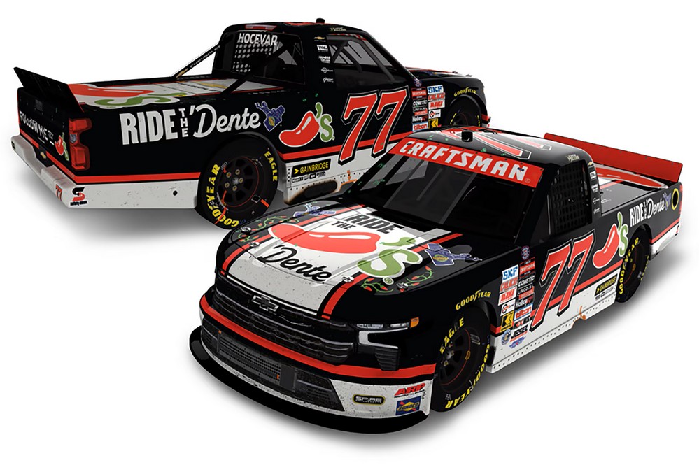 2026 Carson Hocevar #77 Chili's Ride the 'Dente - Texas Win / Raced Truck 1/24 Diecast